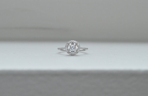 زفاف - Thin Halo Engagement Ring - Solitaire Engagement Ring - Promise Ring - Thin Band Ring - Silver Micro Pave Ring - Round CZ Ring