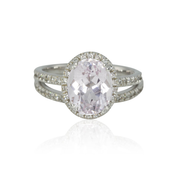 زفاف - White Gold Morganite Wedding Set, Oval Morganite Engagement Ring, Diamond Eternity Wedding Band, Pink Morganite Halo Ring - LS3472