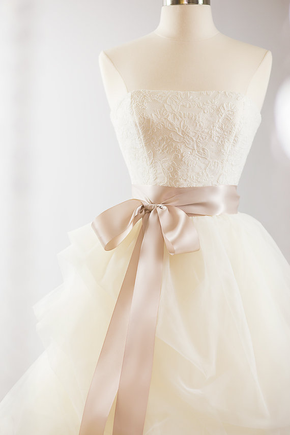 زفاف - Bridal Sash - Romantic Luxe Satin Ribbon Sash - Wedding Sashes - Light Taupe - Bridal Belt