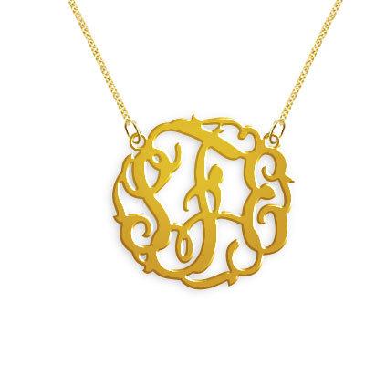 Hochzeit - Monogram Necklace, Handmade Monogram Necklace 1.25 inch,bridesmaid gifts, wedding jewelry, Sterling Silver 18K Gold Plated, 0 Handmade