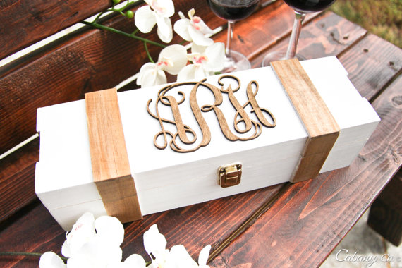 Свадьба - Personalized Wine Box Monogram Wood Engraved Wedding Box - Couple in Love, Wine Ceremony, Anniversary, Shabby Chic Rustic Wedding Engagement