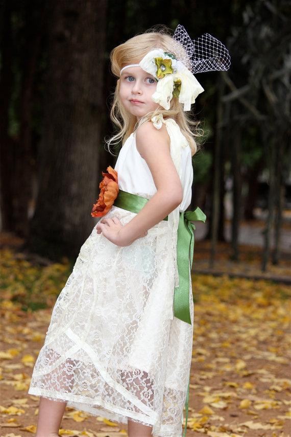 Wedding - Sleeveless Flower Girl Dress, Cream Lace Dress