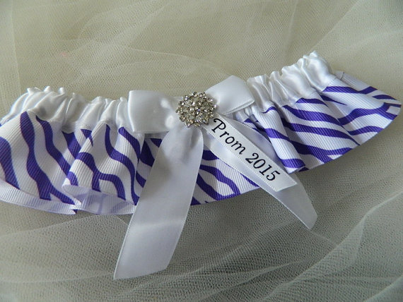 زفاف - 2015 Prom And Bridal Garter, Purple  And white Prom Garter, Custom Color Prom Garter, Wedding Garter