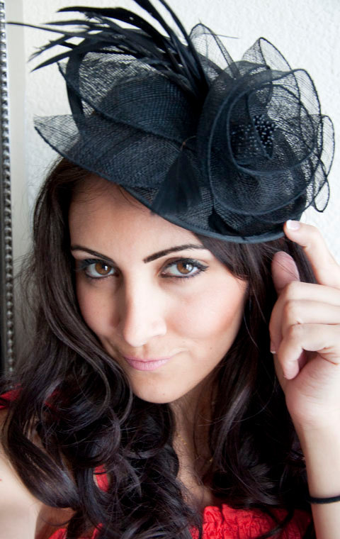 زفاف - Black Fascinator - "PIPPA" Mesh Couture English Hat Fascinator Headband