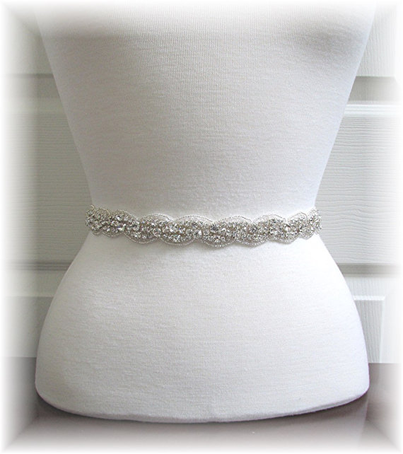Wedding - Sparkling Crystal Rhinestone Bridal Sash Belt - Wedding Dress Gown Bridal Sash - Bridal Belt - Custom Made to Order
