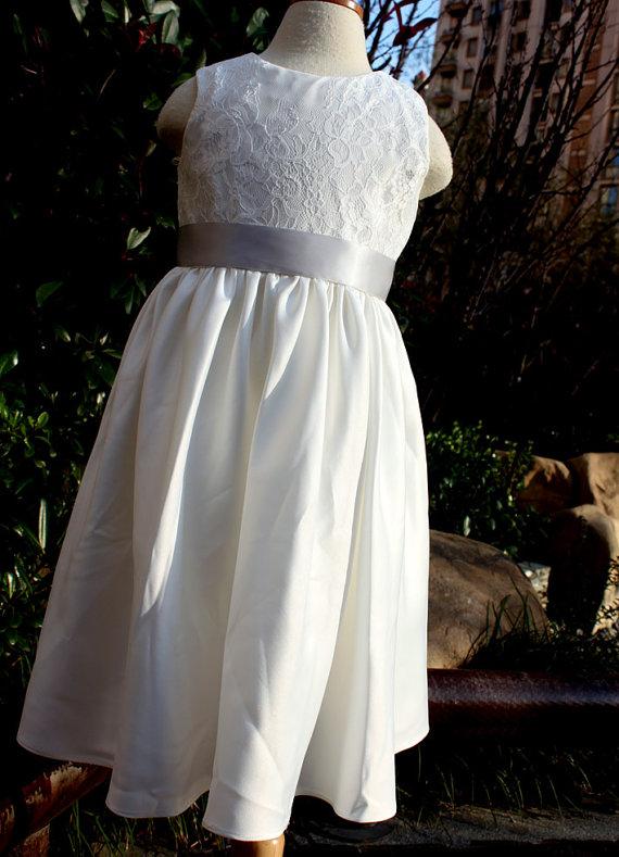 زفاف - Off white Flower girl dress lace dress baby toddler birthday wedding dress 1t- 8t