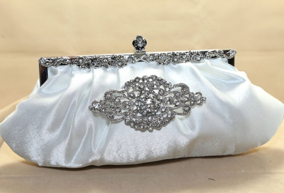 Mariage - Rhinestone Wedding Clutch Purses with Rhinestone Crystal Vintage or Dangle Brooch Pin