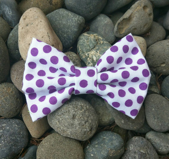 زفاف - Purple Polka Dot Bow Tie, Purple Dog Bow Tie, Bow Tie, Pet Accessories