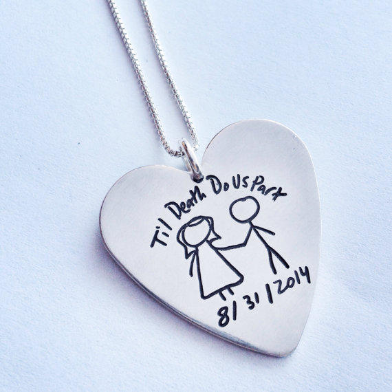 زفاف - Handwriting Jewelry Heart Necklace in Silver, Pendant, Bouquet Charm, Handwriting on silver, personalized gift, Mothers Day gift for Mom