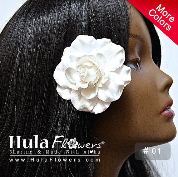 زفاف - Gardenia Hair Clip or Stem For Hawaiian, Polynesian, Wedding, Beach Party Hair Accessories, Gift Idea. HAND MADE