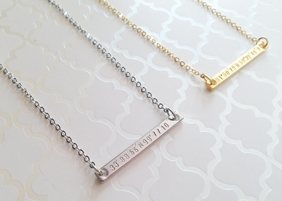 Hochzeit - Super Dainty GPS Coordinate Necklace, Personalized Gold Bar Silver Bar Necklace, GPS Coordinate Necklace, Bridesmaid Gift, Holiday Gift