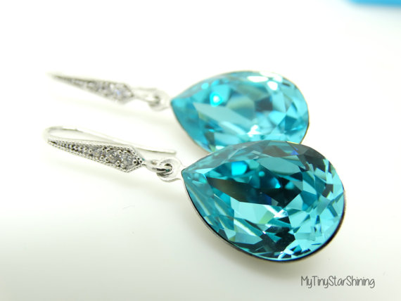Wedding - Teal Blue Earrings Bridesmaid Gift Wedding Jewelry Bridal Earrings Turquoise Earrings Turquoise Wedding Dangle