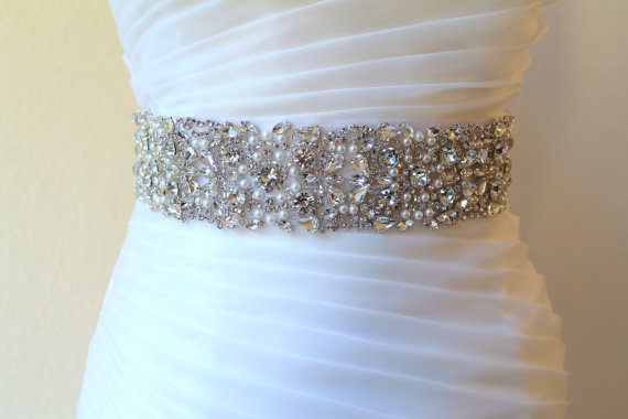 Wedding - Sale 15% off.  Bridal beaded couture crystal & pearl luxury sash.  Rhinestone wedding belt.  MAGNIFICAT