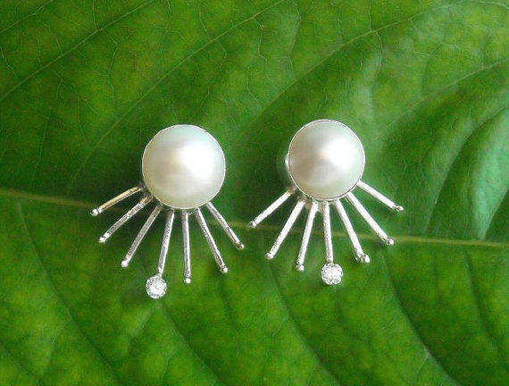 زفاف - Pearl earrings - Stud earrings - Classic earrings - Artisan earrings - Post earrings - Bridal earrings - Gift for her