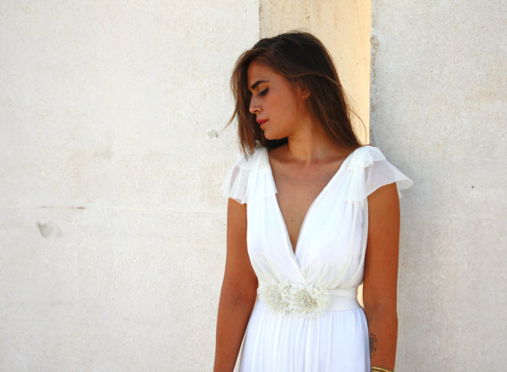 Wedding - Romantic wedding dress with a floral belt