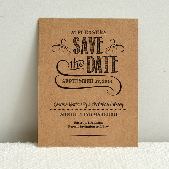 Mariage - DIY Kraft Paper Wedding Save-the-Date - Handlettered Rustic Love - Printable PDF Template - Instant Download