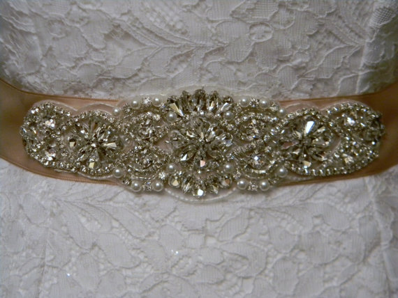 Hochzeit - Bridal Sash - Wedding Belt - Bridal Belt - Sash Belt - Crystal Rhinestone Pearl Beaded Wedding Dress Belt - Champagne Bridal Sash - ALEXA