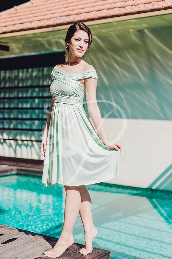 Свадьба - Short Straight Hem Bridesmaid Dress Infinity Dress Mint Knee Length Convertible Dress Multiway Wrap Dress