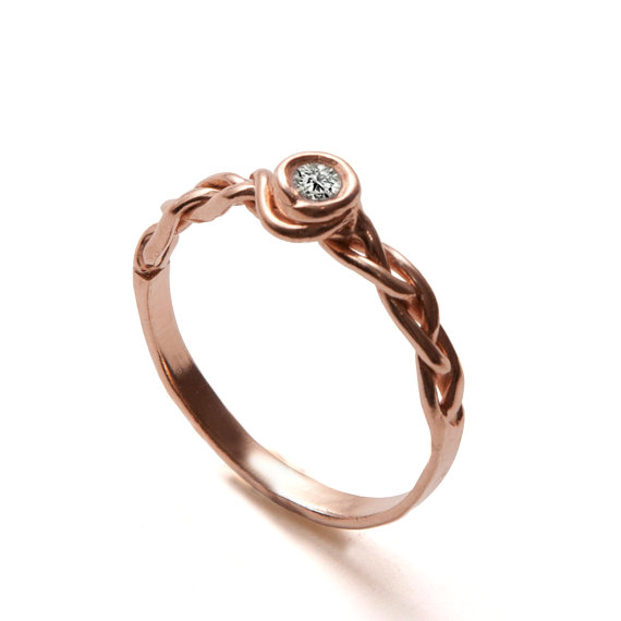 Mariage - Braided Engagement Ring - 18K Rose Gold and Diamond engagement ring, 0.1ct diamond ring, engagement ring, 0.5ct diamond ring