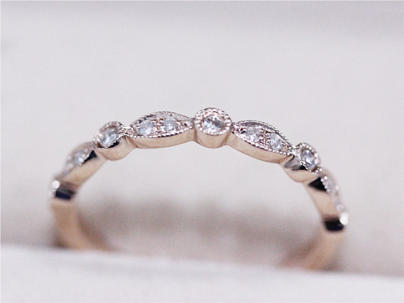زفاف - 2.38mm Natural Diamond Ring 14K Rose Gold Diamond Band Half Eternity Wedding Band Engagement Ring Wedding Ring Matching Band