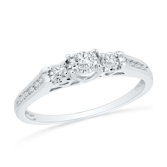 زفاف - Three Stone Engagement Rings, 1/5 Diamond CT. T.W. Fashioned in White Gold or Sterling Silver