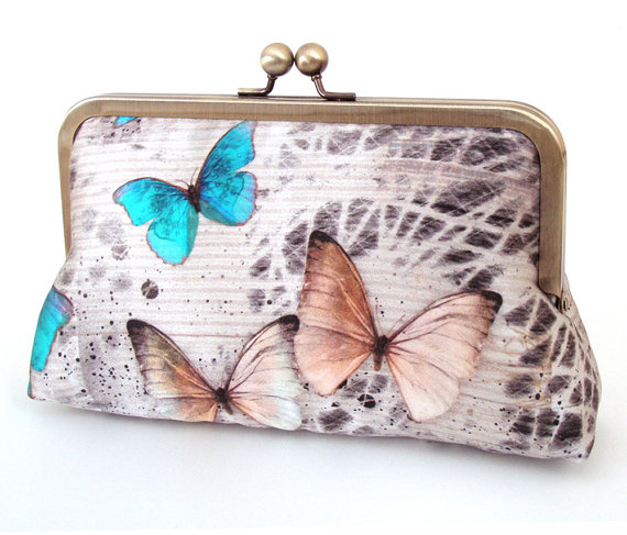 Hochzeit - Butterflies clutch bag, silk purse, wedding accessory, bridal bag, bridesmaid gift, gift box, woodland wedding
