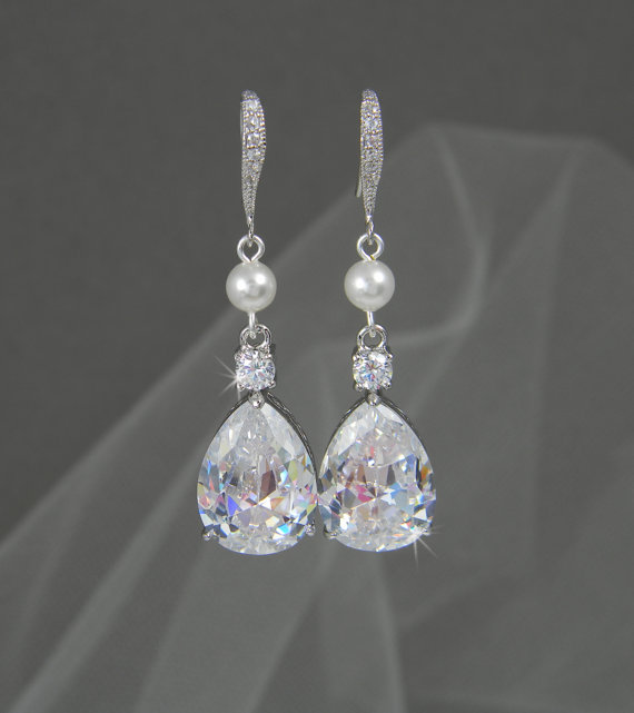 زفاف - Bridal Earrings, Crystal Bridal earrings, Swarovski Pearl Earrings,  Rose Gold Wedding Jewelry, Bridesmaids, Lilliana Bridal Earrings