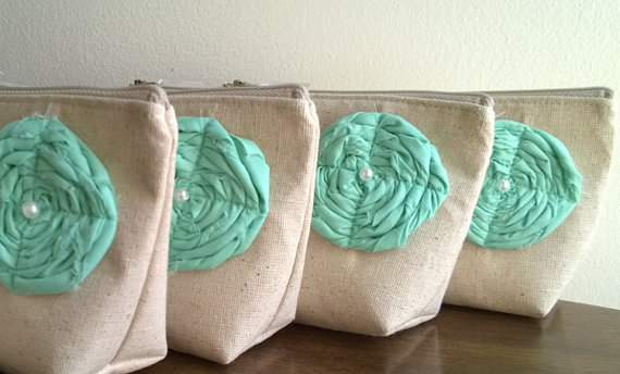 Mariage - Set of 4 - Mint Bridesmaid Clutches, Rustic Linen Clutch Sets, Customizable Clutches, Mint Color Bridesmaid Gift Ideas, Wedding Clutches