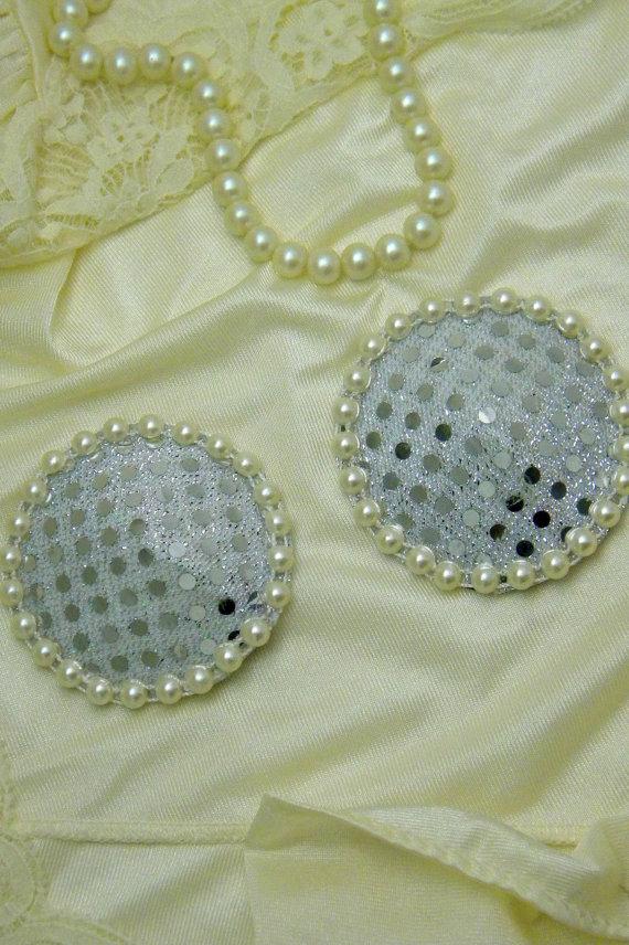 Mariage - Burlesque Elegant Pearl Nipple Pasties White Silver