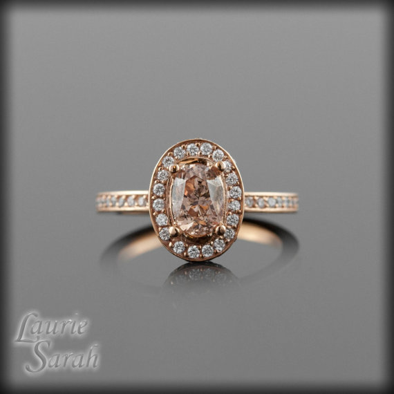 زفاف - Fancy Pink Diamond Engagement Ring with Diamond Halo, Side and Eternity Shank - LS2594