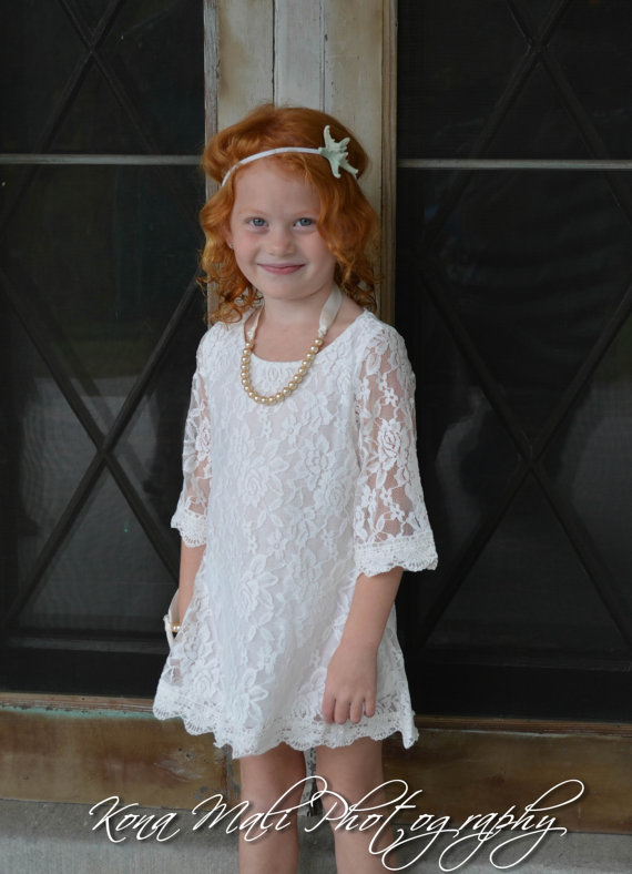 Wedding - Special Set -The Autumn Lace Flower Girl Dress and Pearl Bracelet for infant, toddlers & girls sizes 1T,2T,3T,4T,5T,6,7/8,9/10,11/12,13/14