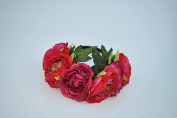 Wedding - Red Pink Peonies Flower Crown