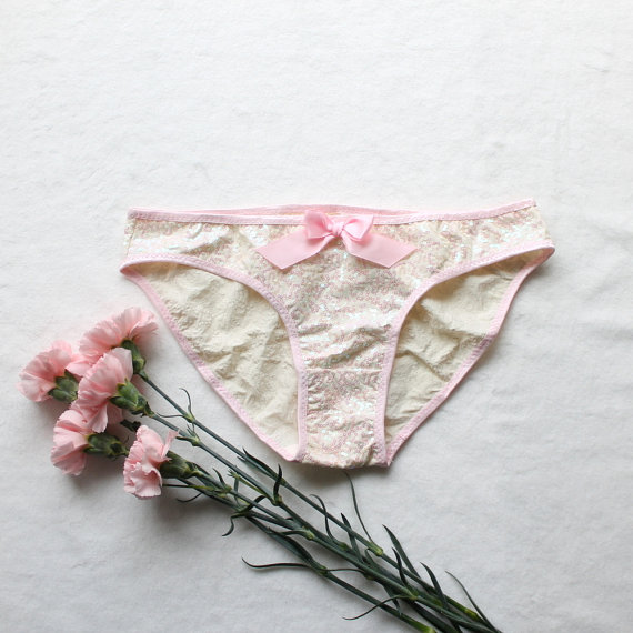 Mariage - Sample SALE Sequin Panties Opalescent Pink and White Bridal Lingerie Handmade Size L / XL