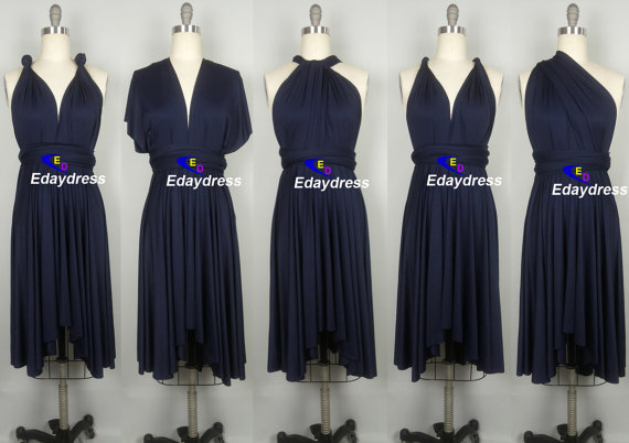 زفاف - Midnight Blue Navy Blue Bridesmaid Dress Infinity Short Knee Length Wrap Convertible Dress Wedding Dress Evening Dresses