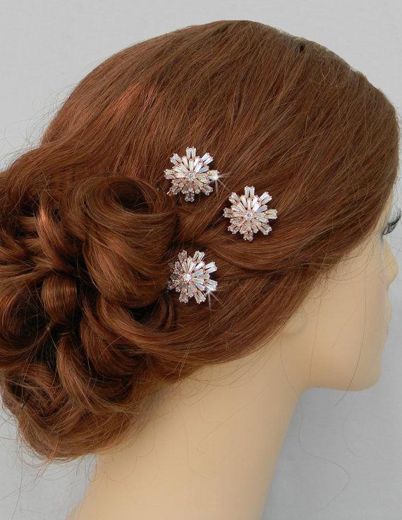 Mariage - Rose Gold Hair pins, Bridal hair comb, Wedding Hair clip, Gold Bridal bobby pins Vintage style, Swarovski crystal hair comb, Julia Hair Pins