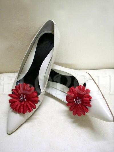 Wedding - Couture Silk Red Gerbera Daisy Wedding Shoe Clips Accessories Pearls Crystals