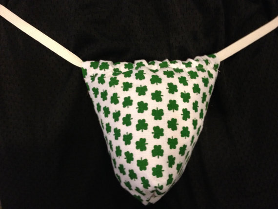 زفاف - Mens WHITE IRISH SHAMROCK G-String Thong Male Lingerie St. Patrick's Day Parade Underwear