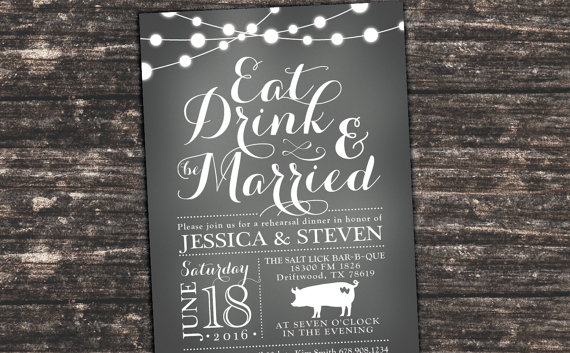 Mariage - Rehearsal Dinner Invitations - Chalkboard - Grey - Eat Drink and Be Married