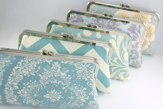 Mariage - Dusty Blue Bridesmaid Clutches / Retro Blue Wedding Clutches / Customized Bridesmaid Clutches - Set of 5
