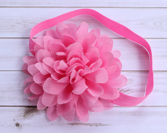 Wedding - Pink Baby Headband, Pink Flower Girl Headband, Pink Wedding Headband, Pink Flower Headband, Pink Chiffon Flower Headband, Baby Shower Gift