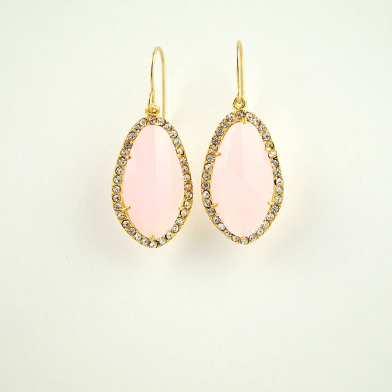 Hochzeit - Ice Pink Earrings, Bridesmaid Earrings, Cubic Zirconia, Dangle Earrings, Simple Pink Earrings, Bridal Earrings