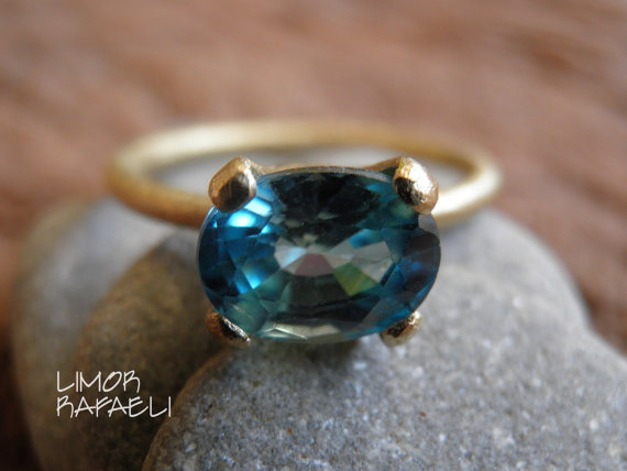 زفاف - Engagement Ring, Natural Zircon Ring, Blue Minimalist Ring, Vintage Inspired, Gold Ring, Statement Ring