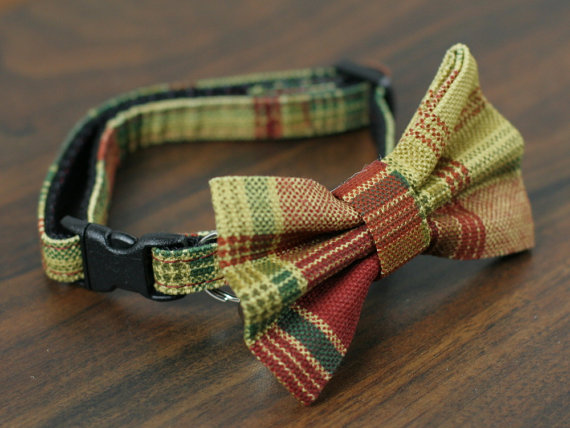 Свадьба - Cat Collar with Bow Tie - Sweet Fall Plaid