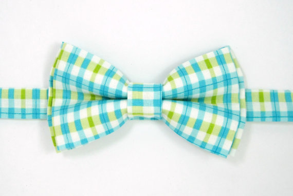 Свадьба - Turquoise Plaid bow tie,Boys bow tie,Toddler bow tie,Baby bow tie,Men bow tie,Wedding bow ties,Groomsmen bow tie, Ring bearer bow tie
