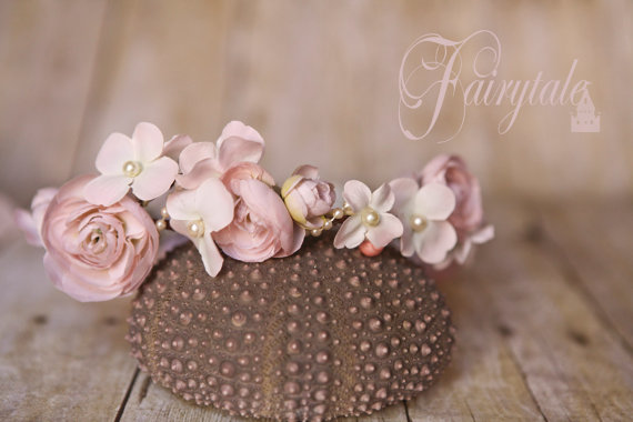 زفاف - QUICK SHIP: Blush, cream pearls floral headband peony head halo for girls toddlers head fascinator wedding flower girl headband soft pink