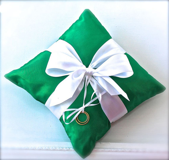 Wedding - Ring Bearer Pillow - Green and White - Ready to ship - free shipping in US