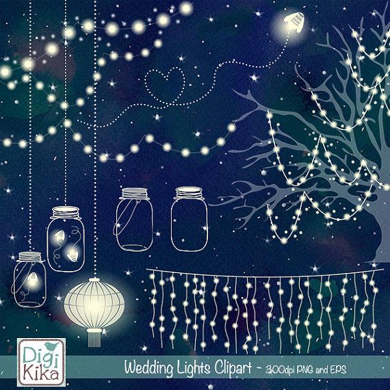 Hochzeit - 50% OFF Wedding Lights Clip Art - Vector String Lights, Firefly Clipart, Wedding Party Lights, Lantern Lights EPS - Instant Download