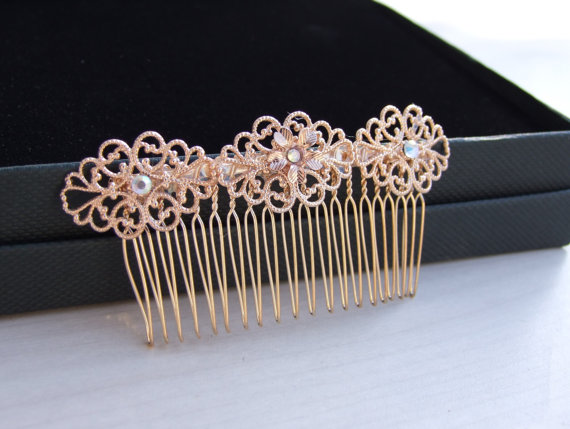 Свадьба - Rose Gold Bridal Hair Comb Romantic Hair Comb Wedding Hair Comb with Swarovski Crystal Bridal Accessory