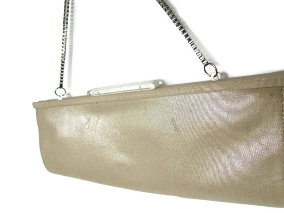 زفاف - Bridesmaid Clutch Vintage Tan Shimmer Silver Chain Bar Clasp Shoulder Bag Or Clutch Bags Purses Wedding Clutches Wide Clutch