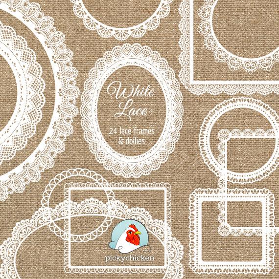 Wedding - Lace Clip Art - 24 white lace frames doilies - doily wedding shabby chic labels clipart photography overlay printable Instant Download 5013